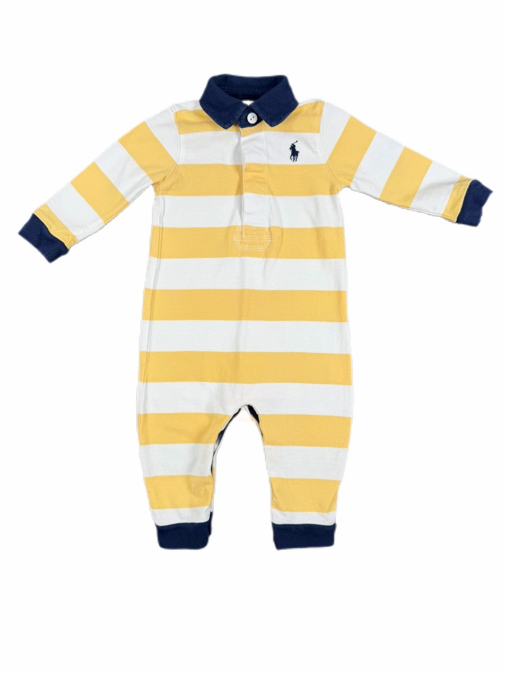 RALPH LAUREN Striped Cotton Polo One Piece Romper- 6M